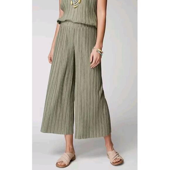 J Jill Pure Jill Green Pleated Wide Leg Crop Pull On Pants Boho Womens Medium - Picture 1 of 6